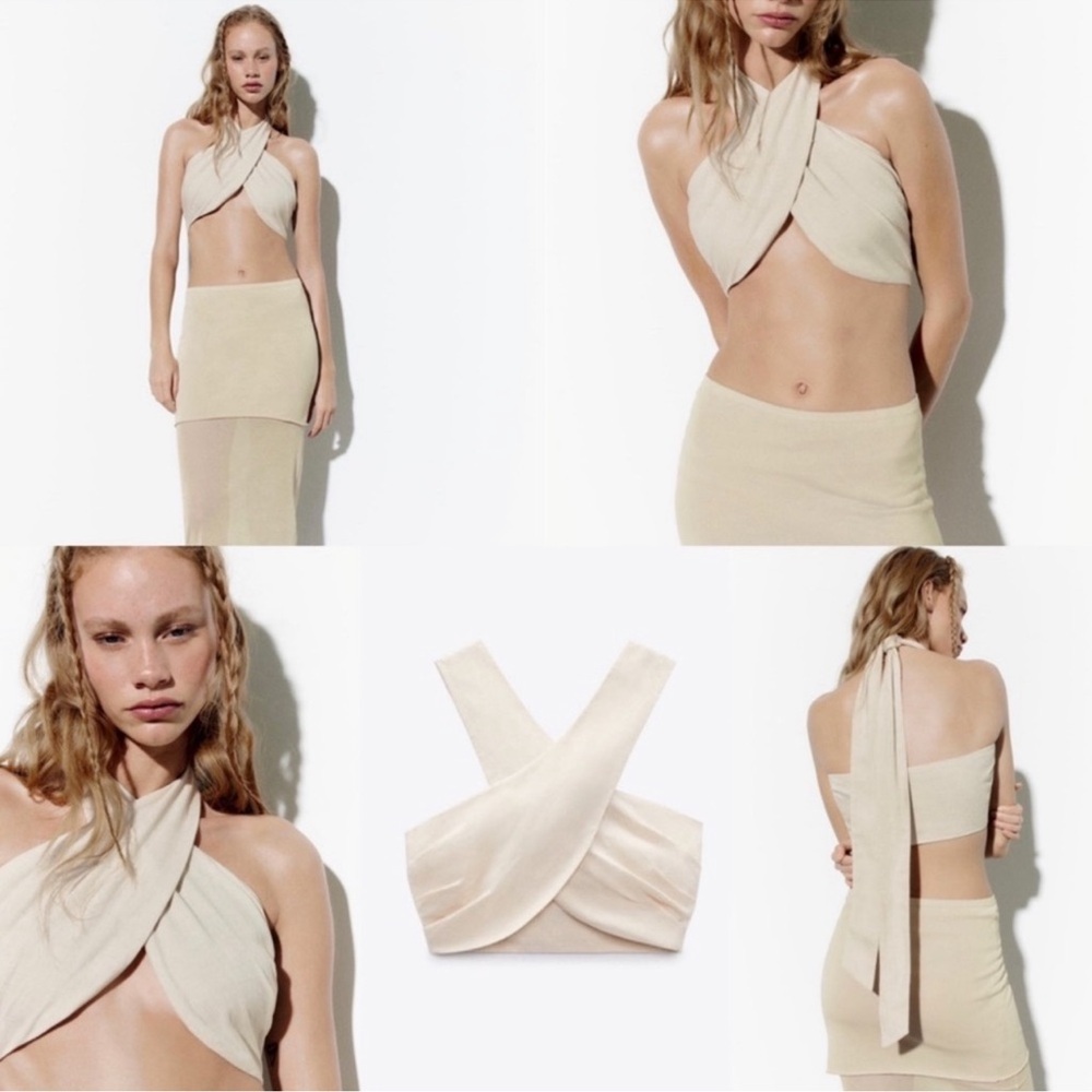 NWOT Zara Cream Wrap Crop Top